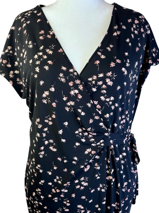 Ann Taylor Black Floral Faux Wrap Midi Dress Plus Size 18 - Picture 3 of 11